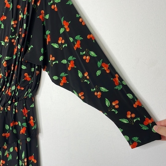 H&M asymmetric ruffle cherry print black dress - Picture 5 of 10